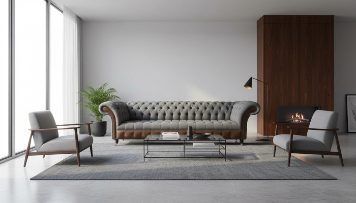 Divano in tessuto di lusso Chesterfield inglese a 4 posti in stile imbottito.