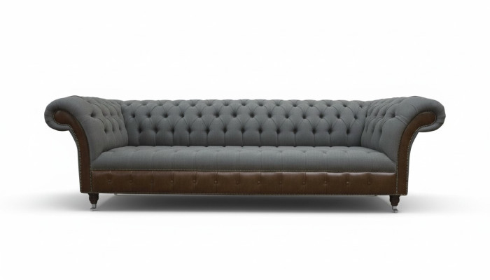 Divano in tessuto di lusso Chesterfield inglese a 4 posti in stile imbottito.