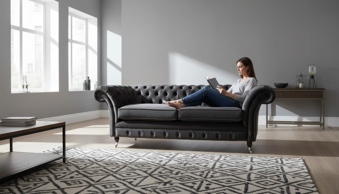 Divano 3 posti Soggiorno Lusso Imbottito Design Mobili Chesterfield Nuovo