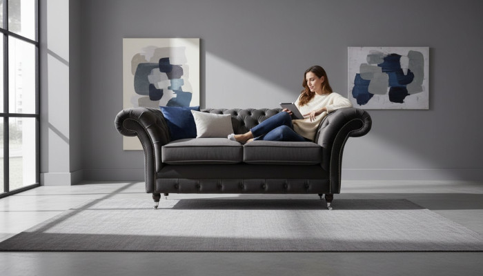 Chesterfield divano in tessuto 2 posti design imbottito divano di lusso divano in tessuto.