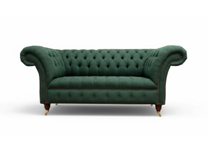 Divano Chesterfield 2 posti in tessuto verde, divani imbottiti di lusso in tessuto.