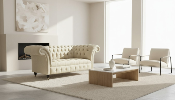 Divano due posti imbottito 2 sedute tessuto lusso Chesterfield nuovo