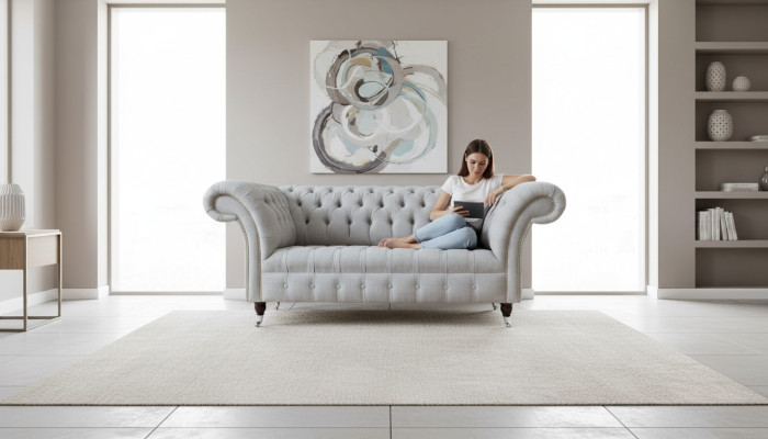 Chesterfield lusso divano a 2 posti in tessuto stoffa nuovo.