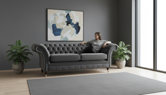 Divano 3 posti in tessuto di lusso Chesterfield design imbottito divano.