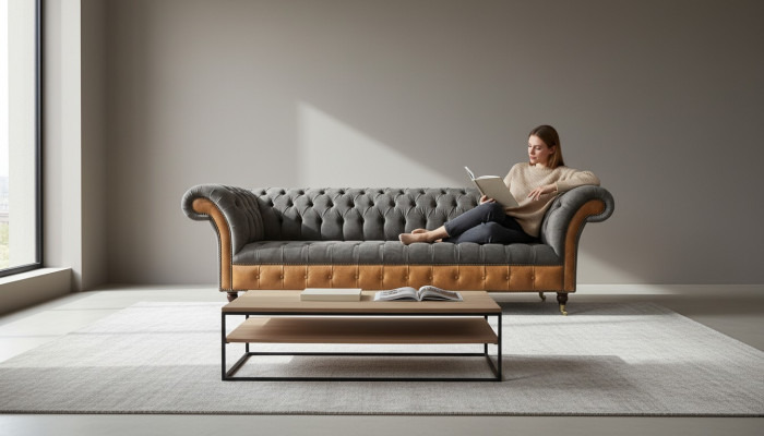 Divano 4 posti Chesterfield, divano di lusso, grande divano imbottito 300 cm design.