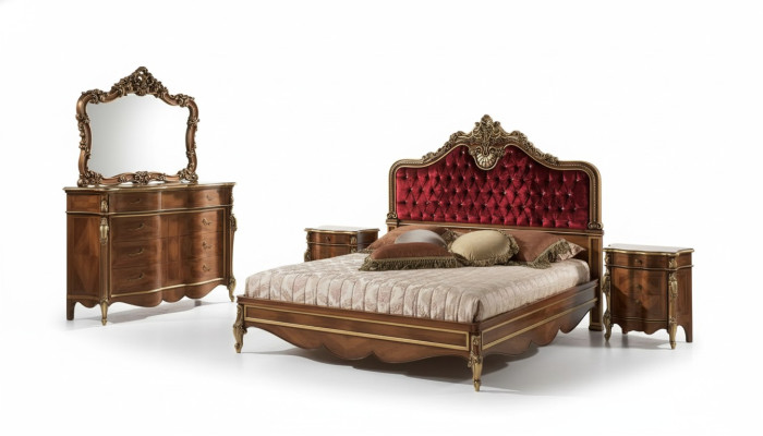 Camera da letto Mobili Set composto da 5 pezzi. Letto, 2 comodini, cassettiera. Stile classico in legno.