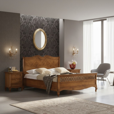 Letto 2x Comodini 3 pezzi. Mobili italiani Camera da letto in legno Nuovo set