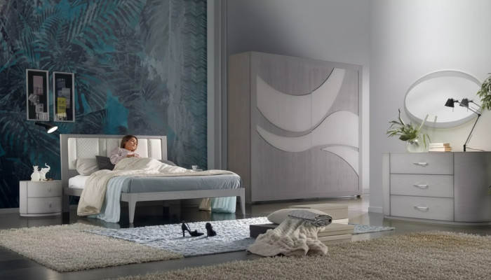 Camera da letto Letto 2x Comodini Armadio Cassettone Set di lusso 5 pezzi.