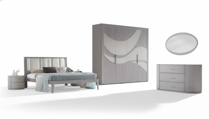 Camera da letto Letto 2x Comodini Armadio Cassettone Set di lusso 5 pezzi.