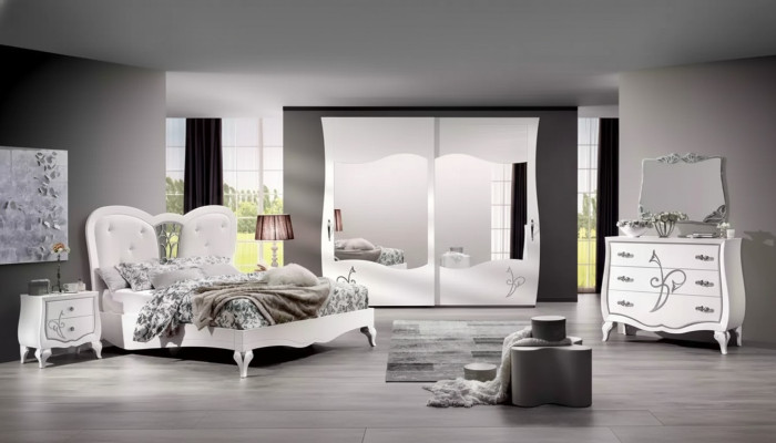 Camera da letto 5 pezzi. Set Letto 2 comodini Armadio Moderno Mobili