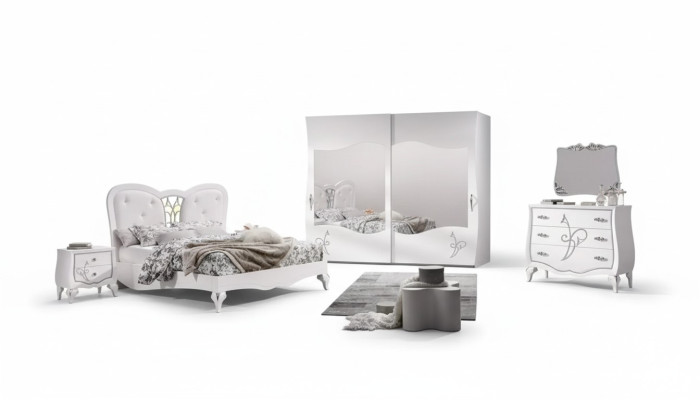 Camera da letto 5 pezzi. Set Letto 2 comodini Armadio Moderno Mobili