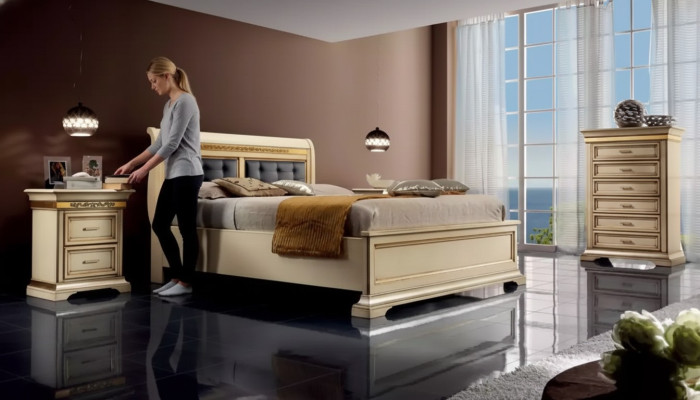 Camera da letto completa Design moderno Lusso Letto 2 comodini Comò
