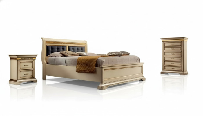 Camera da letto completa Design moderno Lusso Letto 2 comodini Comò