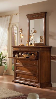 Comò con specchio in legno design 2 pezzi. Set camera da letto Parete buffet