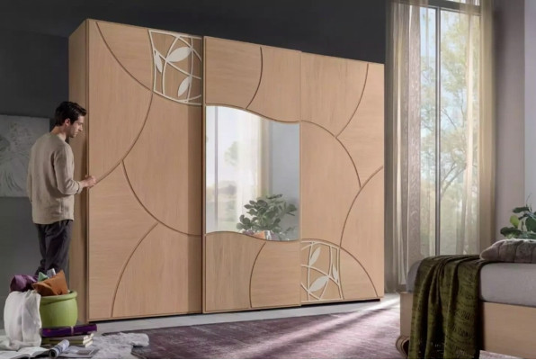 Armadio a ante scorrevoli stanza da letto armadietto parete legno specchio nuovo