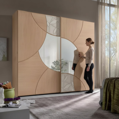 Armadio con ante scorrevoli Camera da letto Armadio in legno Marrone Specchio