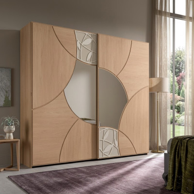 Armadio con ante scorrevoli Camera da letto Armadio in legno Marrone Specchio