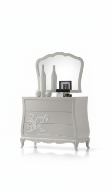 Lussuoso comò con specchio, consolle comodino in legno design moderno grigio.