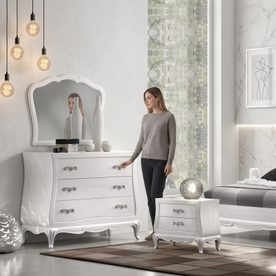 Comò con specchio Legno Comò Moderni Mobili Camera da letto Bianco Nuovo
