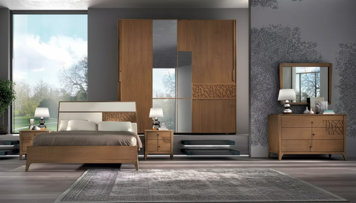 Set da camera da letto 6 pezzi. Letto di lusso 2 comodini Armadio in legno Nuovo