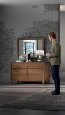 Camera da letto comò con specchio Armadio in legno Marrone Moderno Nuovo