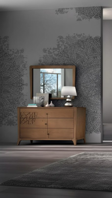 Camera da letto comò con specchio Armadio in legno Marrone Moderno Nuovo