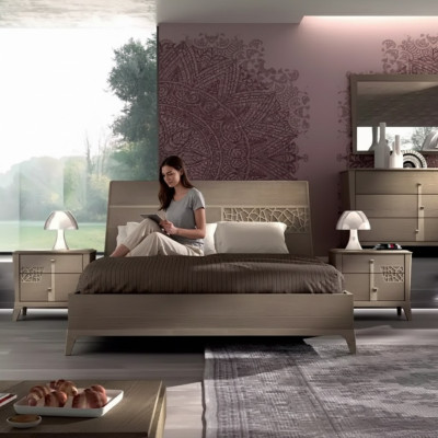 Set camera da letto con letto matrimoniale design di lusso completo 2x comodini 3 pezzi.