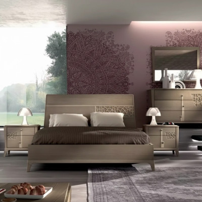 Set camera da letto con letto matrimoniale design di lusso completo 2x comodini 3 pezzi.