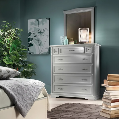 Comò con specchio Mobile Comò moderno Legno Camera da letto Bianco Nuovo