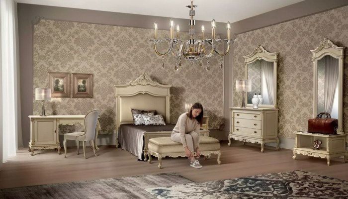Set camera da letto Letto comodino legno comò lusso moderno 7 pezzi Nuovo