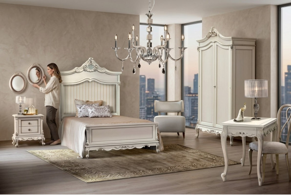 Set camera da letto stile moderno con letto comodino scrivania mobili 4 pezzi.