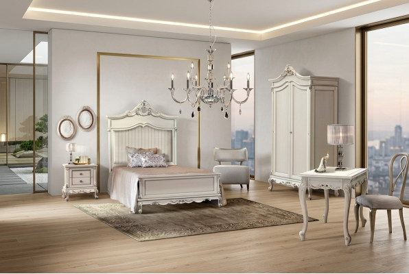 Set camera da letto stile moderno con letto comodino scrivania mobili 4 pezzi.