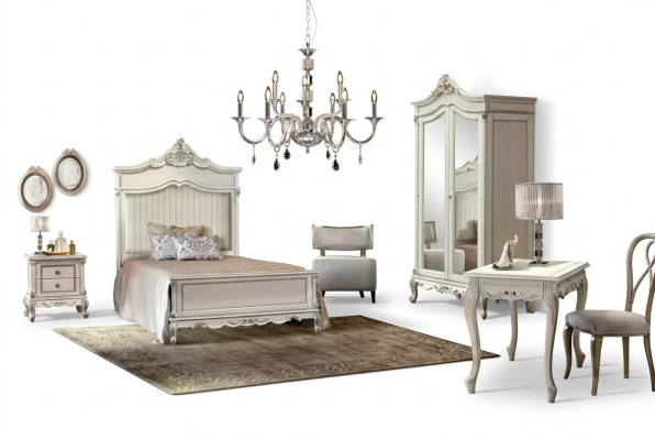 Set camera da letto stile moderno con letto comodino scrivania mobili 4 pezzi.