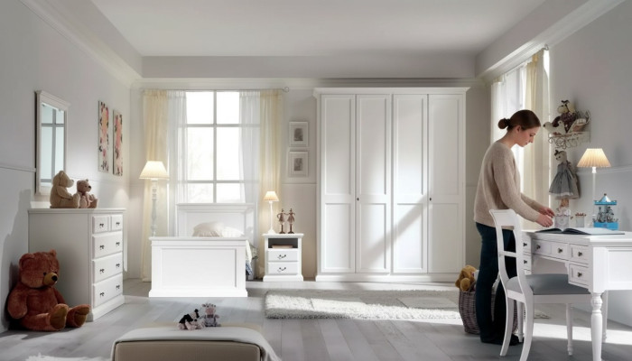 Set camera da letto per ragazzi moderna con letto comodino tavolo 5 pezzi.