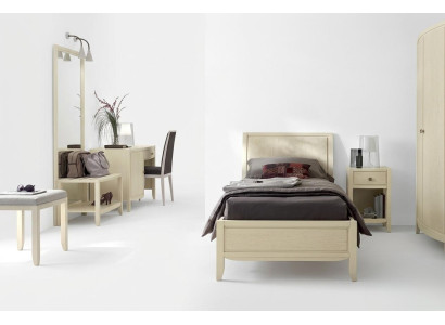 Set da camera da letto completo di lusso beige con scrivania, letto e comodino nuovo.