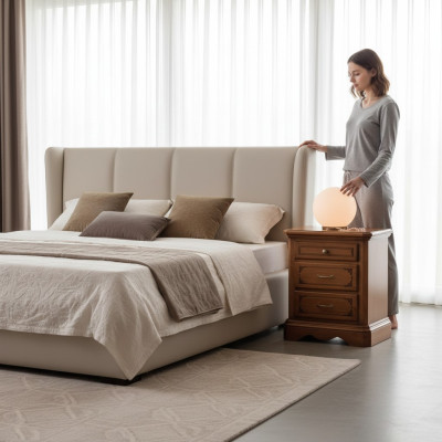 Tavolino da notte design in legno marrone per camera da letto, nuovo.