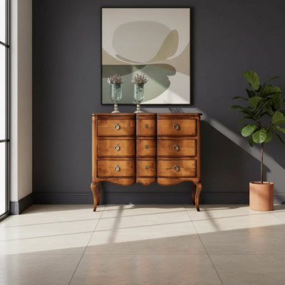 Comò marrone, lussuoso, design armadio, stile classico, camera da letto nuova.
