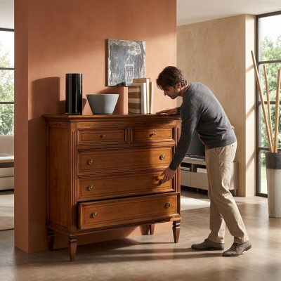 Camera da letto di lusso con 5 cassetti, armadio in legno, mobile design nuovo.
