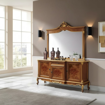 Set di credenze Mobili italiani in legno massiccio 2 pezzi Credenza con specchio