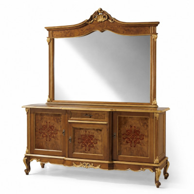 Set di credenze Mobili italiani in legno massiccio 2 pezzi Credenza con specchio