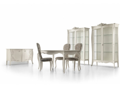 Set da pranzo di lusso 7 pezzi in legno bianco Vetrina Mobili 4 sedie Tavolo