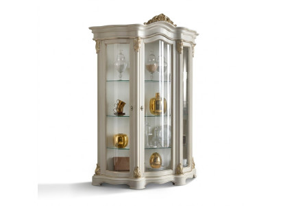 Vetrina Armadio Legno Bianco Classico Design Soggiorno con Vetrina in Vetro