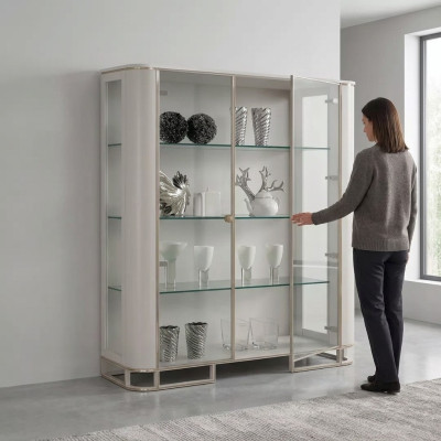 Vetrina in legno di lusso, design classico dell'accento bianco italiano