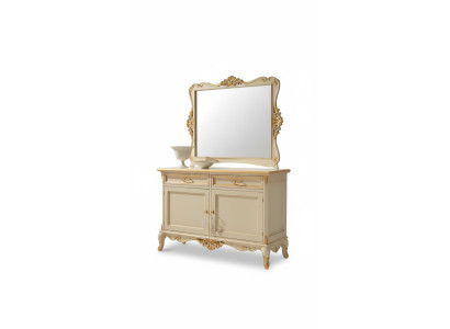 Mobile tv di lusso con specchio, 2 pezzi, comò, mobili design beige per il soggiorno.