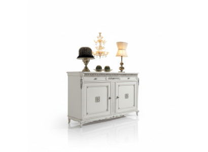 Mobiletto credenza armadio di lusso in legno bianco per il soggiorno. Mobili classici.