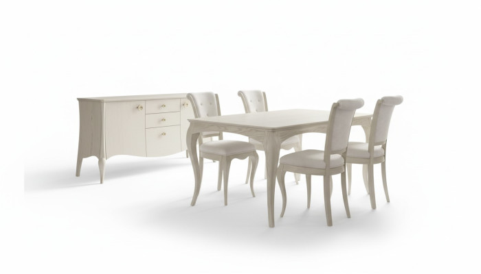Sala da pranzo Set Bianco Tavolo da pranzo 4x sedie Vetrina Design elegante Nuovo 6 pezzi.