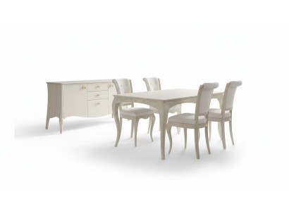 Sala da pranzo Set Bianco Tavolo da pranzo 4x sedie Vetrina Design elegante Nuovo 6 pezzi.