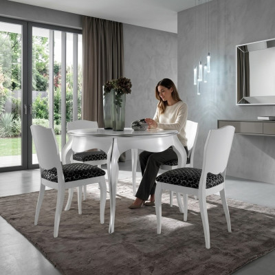 Tavolo da pranzo Sala da pranzo Legno Bianco Rotondo Tavolo Classico Mobili Italiani Nuovi