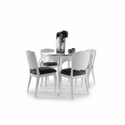 Tavolo da pranzo Sala da pranzo Legno Bianco Rotondo Tavolo Classico Mobili Italiani Nuovi