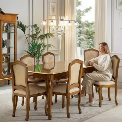 Sala da pranzo set tavolo + 6 sedie sala da pranzo tavolo legno tessuto